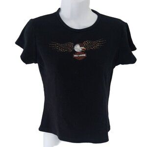 Harley Davidson TShirt Black Med Short Sleeve Rhinestone Eagle Stone Mountain GA